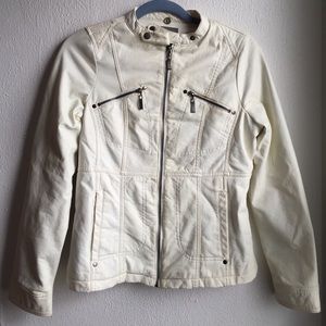 Vanity Cream Leather Jacket w/ attachable hood
